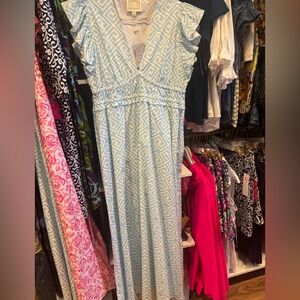 Sail to Sable blue white geo Maxi Dress new! Sz Large
